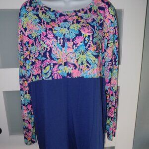 Lilly Pulitzer Oyster Bay Navy Seen And Herd Finn Top Size XL Women's